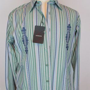 Giorgini Long-Sleeve Striped Embroidered Button Down Shirt M Medium NWT